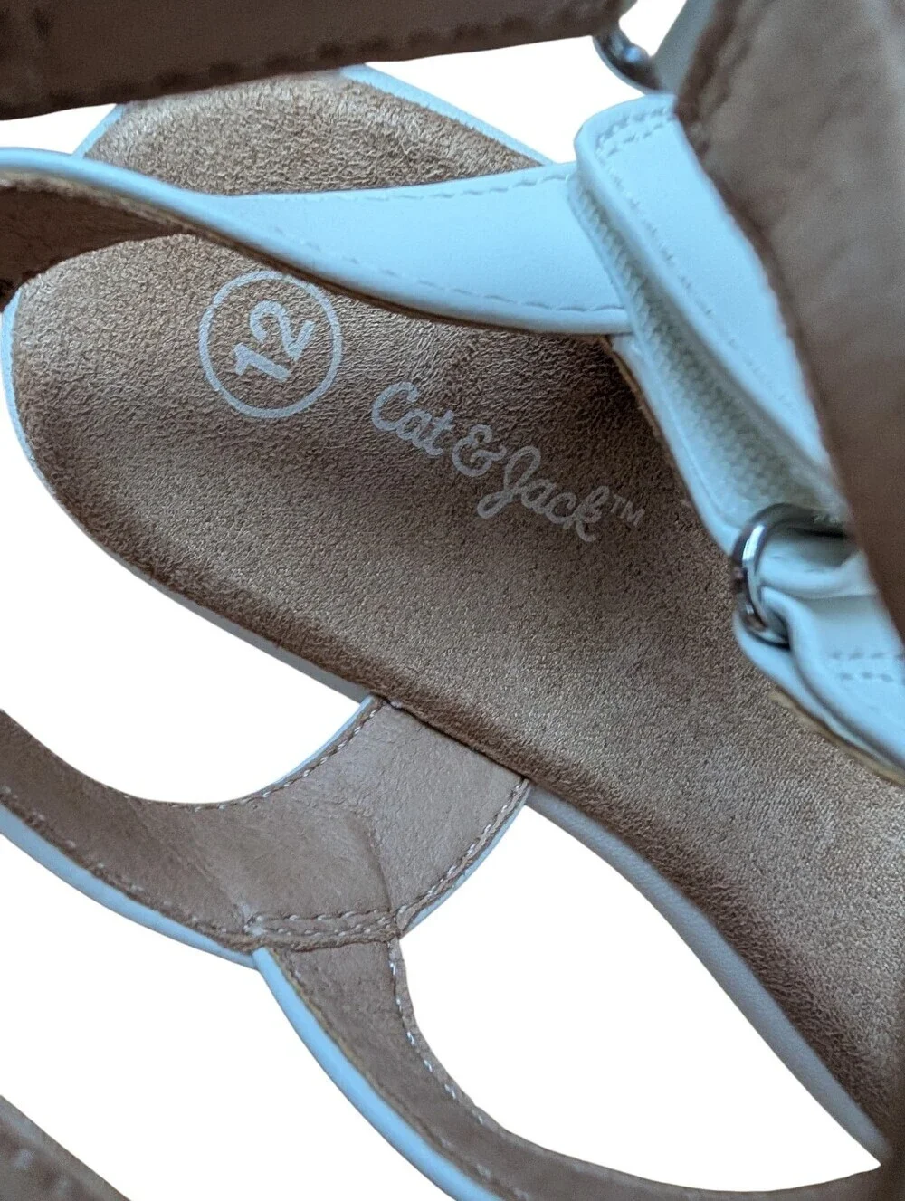 Cat & Jack White Girls T-Strap Buckle Leather Sandals Size 12